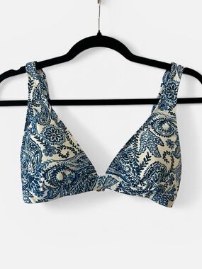 Mynah Paisley Bikini Top Festival Beach Boho White Blue EUC Summer